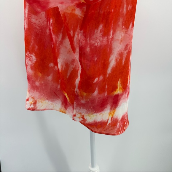Calvin Klein Cinched Sleeve Chiffon Tie Dye Top Ginger Combo Sz L - Picture 8 of 11